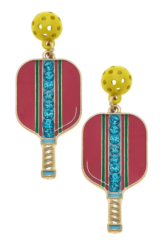 Ellie Pickleball Enamel Drop Earrings in Fuchsia sold by Canvas Style