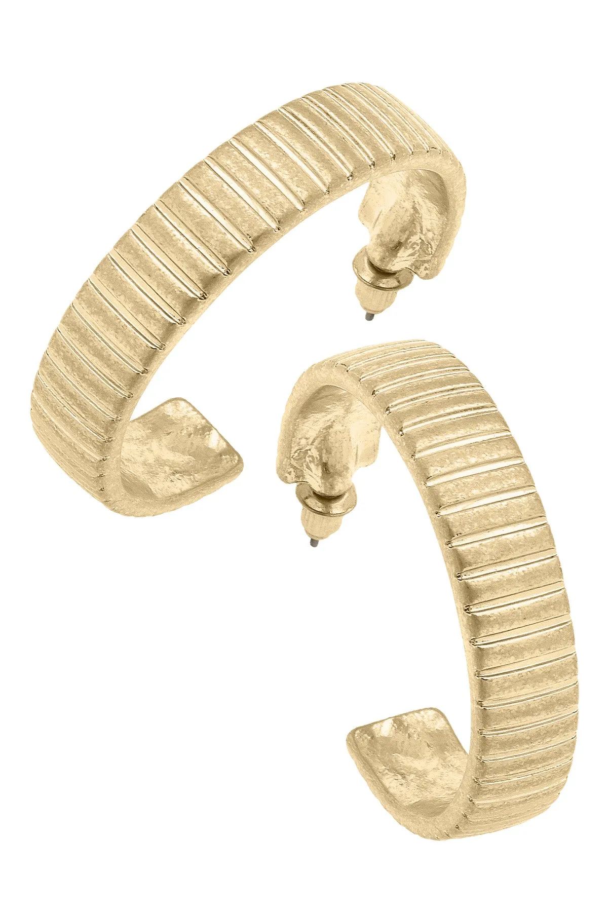 Phoenix Fluted Metal Hoop Earrings in Worn Gold sold by Canvas Style