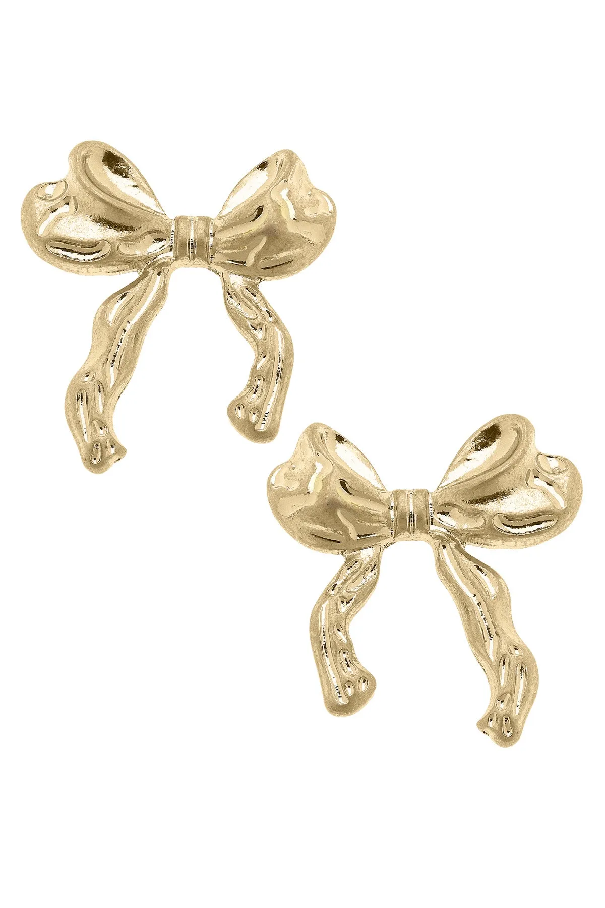 Athens Statement Bow Stud Earrings in Worn Gold sold by Canvas Style