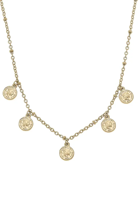 Mason Coin Charm Station Necklace in Worn Gold sold by Canvas Style