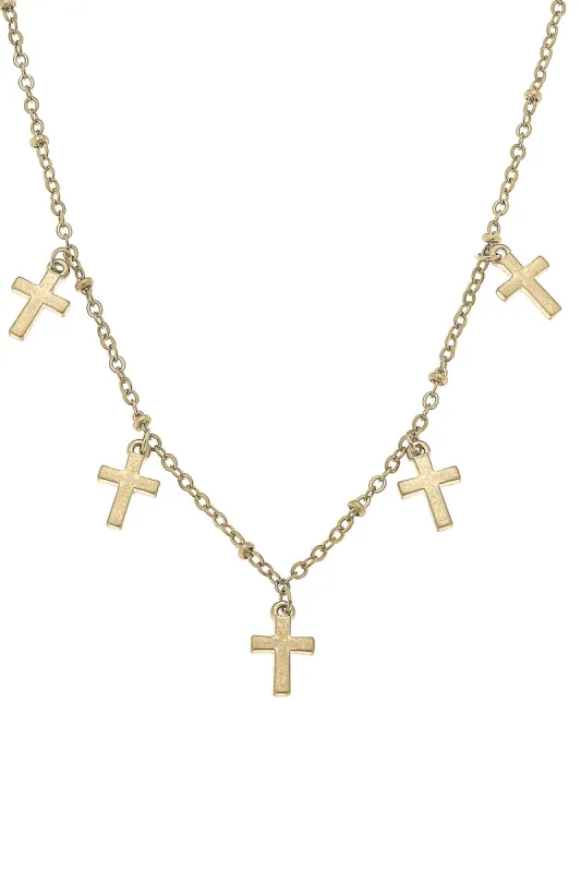 Mason Cross Charm Station Necklace in Worn Gold sold by Canvas Style