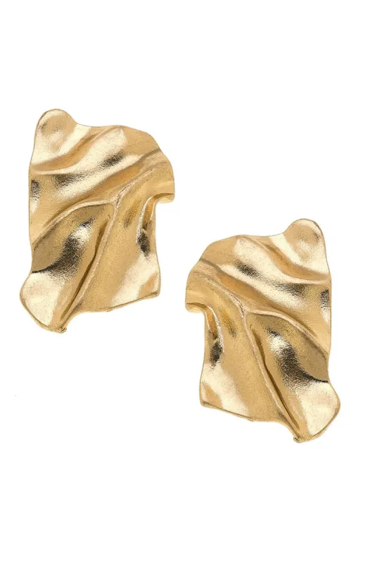 Venice Molten Metal Statement Stud Earrings In Worn Gold sold by Canvas Style