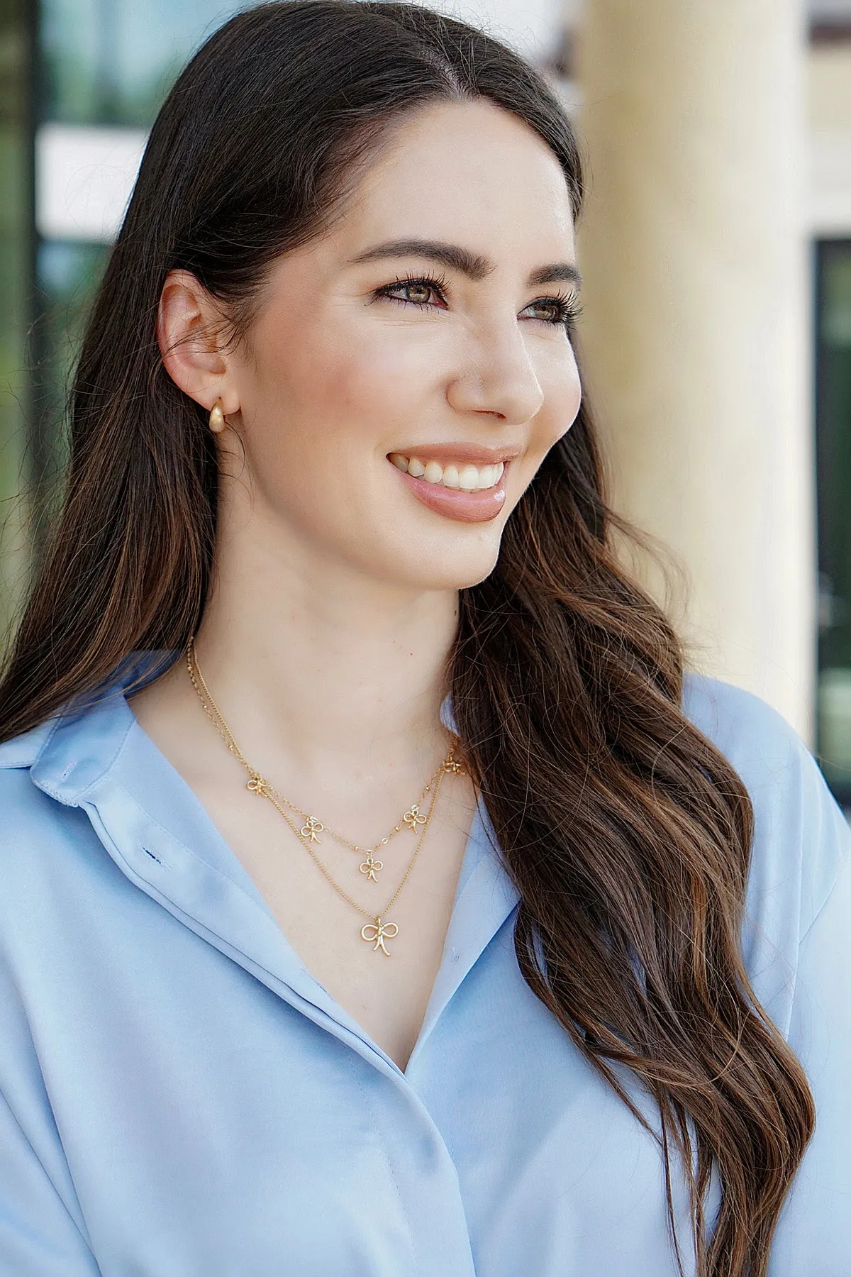 Mason Bow Charm Station Necklace in Worn Gold sold by Canvas Style product image thumbnail 2