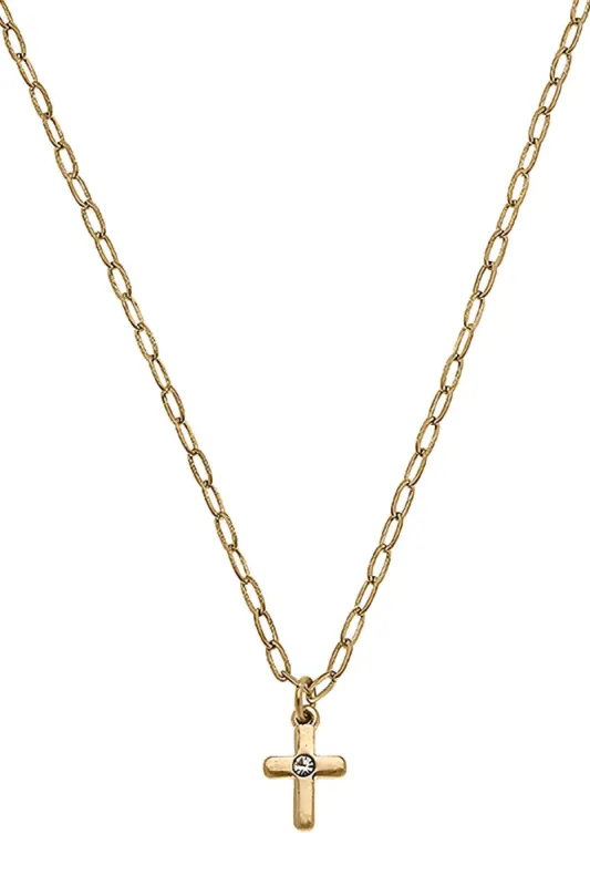 McKenna Delicate Cross Necklace in Worn Gold sold by Canvas Style