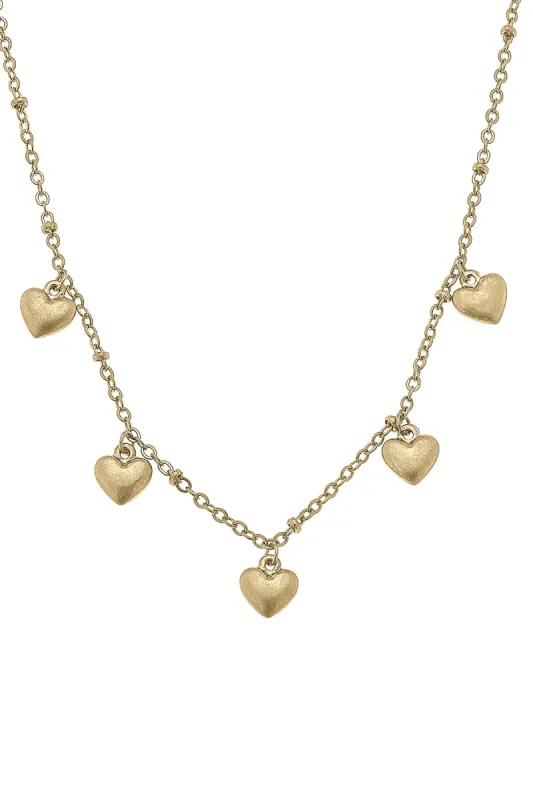 Mason Heart Charm Station Necklace in Worn Gold sold by Canvas Style