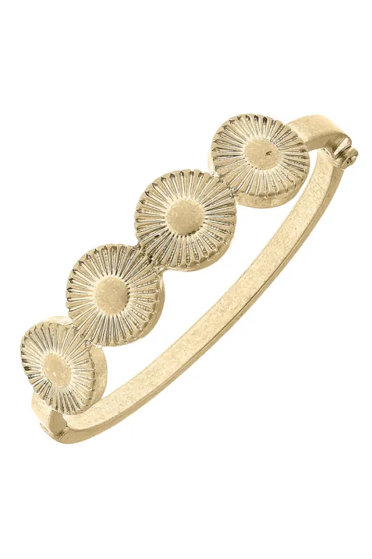 Sienna Fluted Metal Disc Hinge Bangle in Worn Gold made by Canvas Style