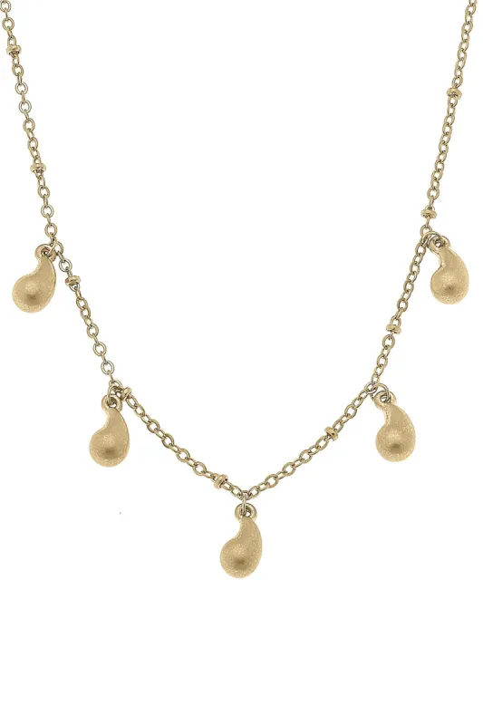 Mason Teardrop Station Necklace in Worn Gold sold by Canvas Style