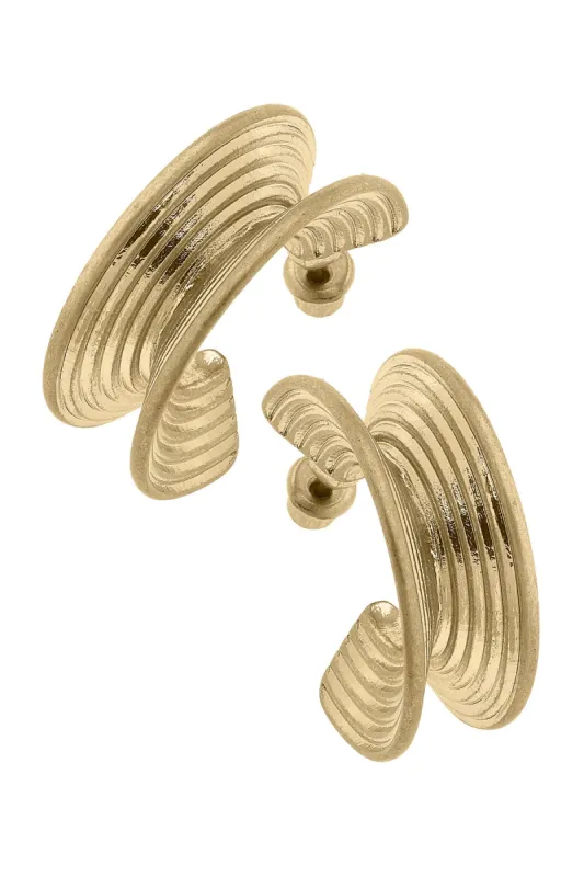 Tuscon Fluted Metal Chunky Hoop Earrings in Worn Gold sold by Canvas Style