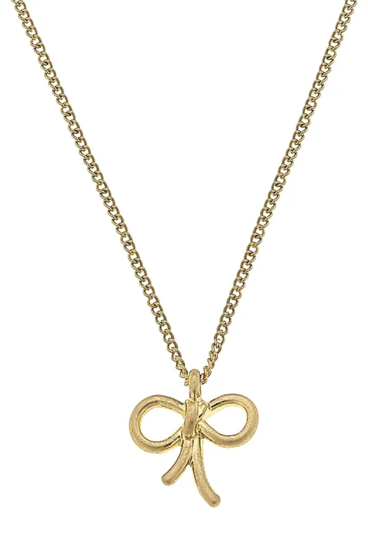 McKenna Delicate Bow Necklace in Worn Gold sold by Canvas Style