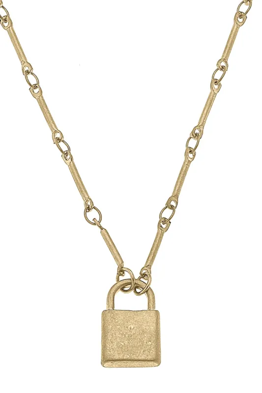 McKenna Delicate Padlock Necklace in Worn Gold sold by Canvas Style