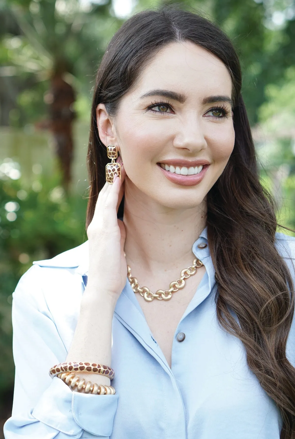 Gloria Square Statement Earrings in Giraffe & Worn Gold sold by Canvas Style product image thumbnail 2