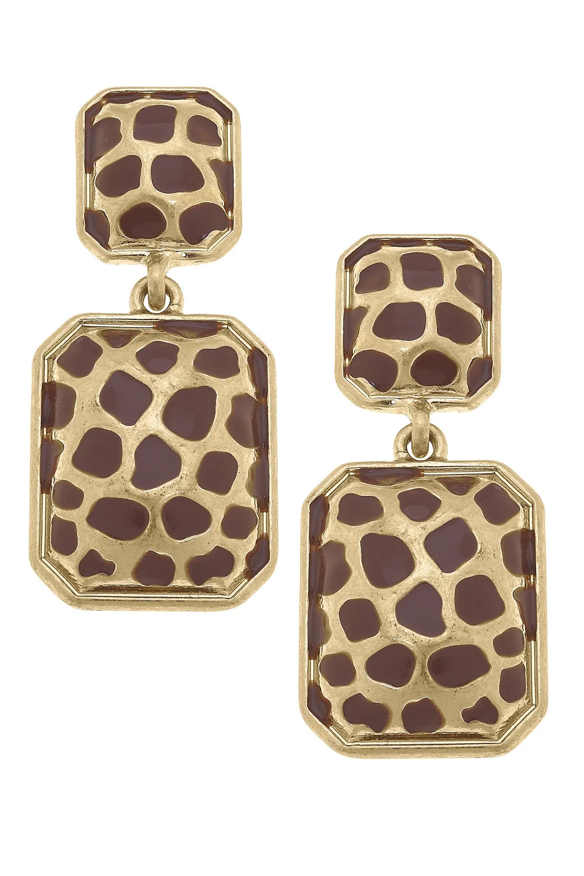 Gloria Square Statement Earrings in Giraffe & Worn Gold sold by Canvas Style