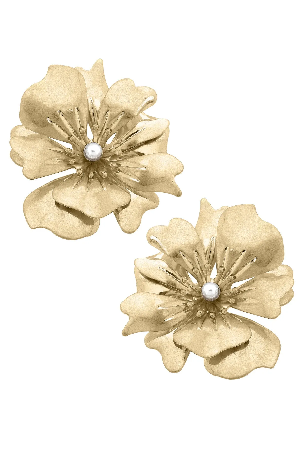 Nicole Pearl Flower Statement Earrings in Worn Gold sold by Canvas Style