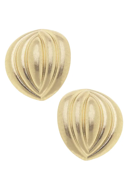 Anna Ribbed Statement Stud Earrings in Satin Gold - FINAL SALE sold by Canvas Style