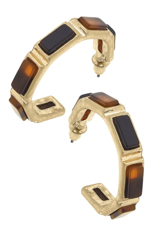 Halston Tortoise Hoop Earrings in Worn Gold sold by Canvas Style