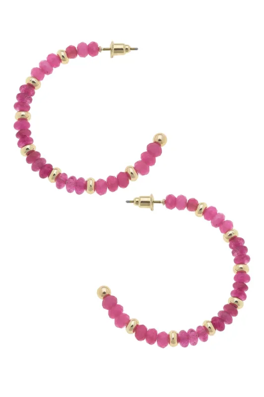 Hallie Semiprecious Beaded Hoop Earrings in Fuchsia - FINAL SALE sold by Canvas Style