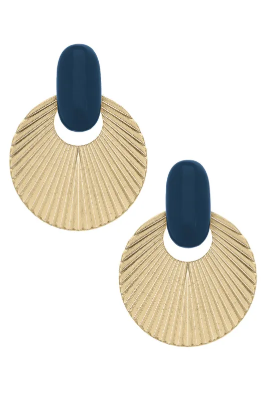 Lola Fluted Metal & Resin Statement Earrings in Navy sold by Canvas Style