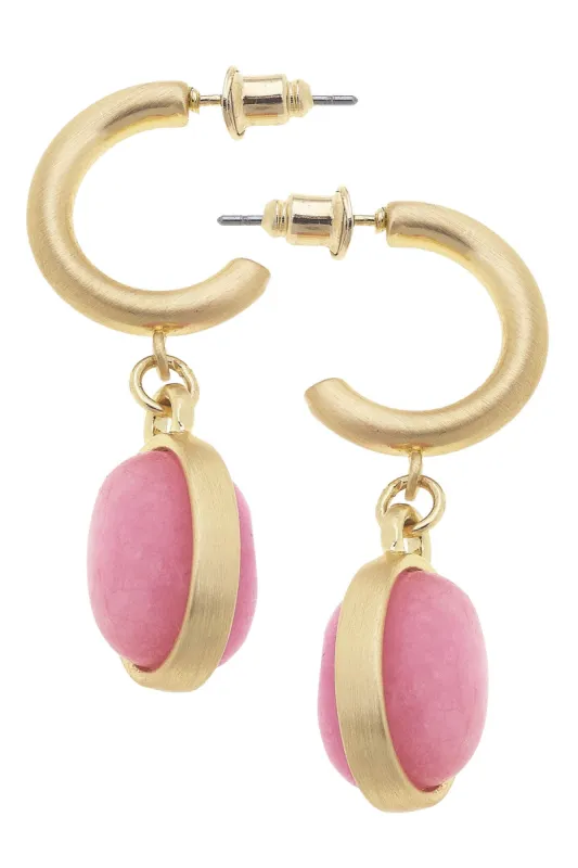 Caroline Semiprecious Drop Hoop Earrings in Light Pink - FINAL SALE sold by Canvas Style