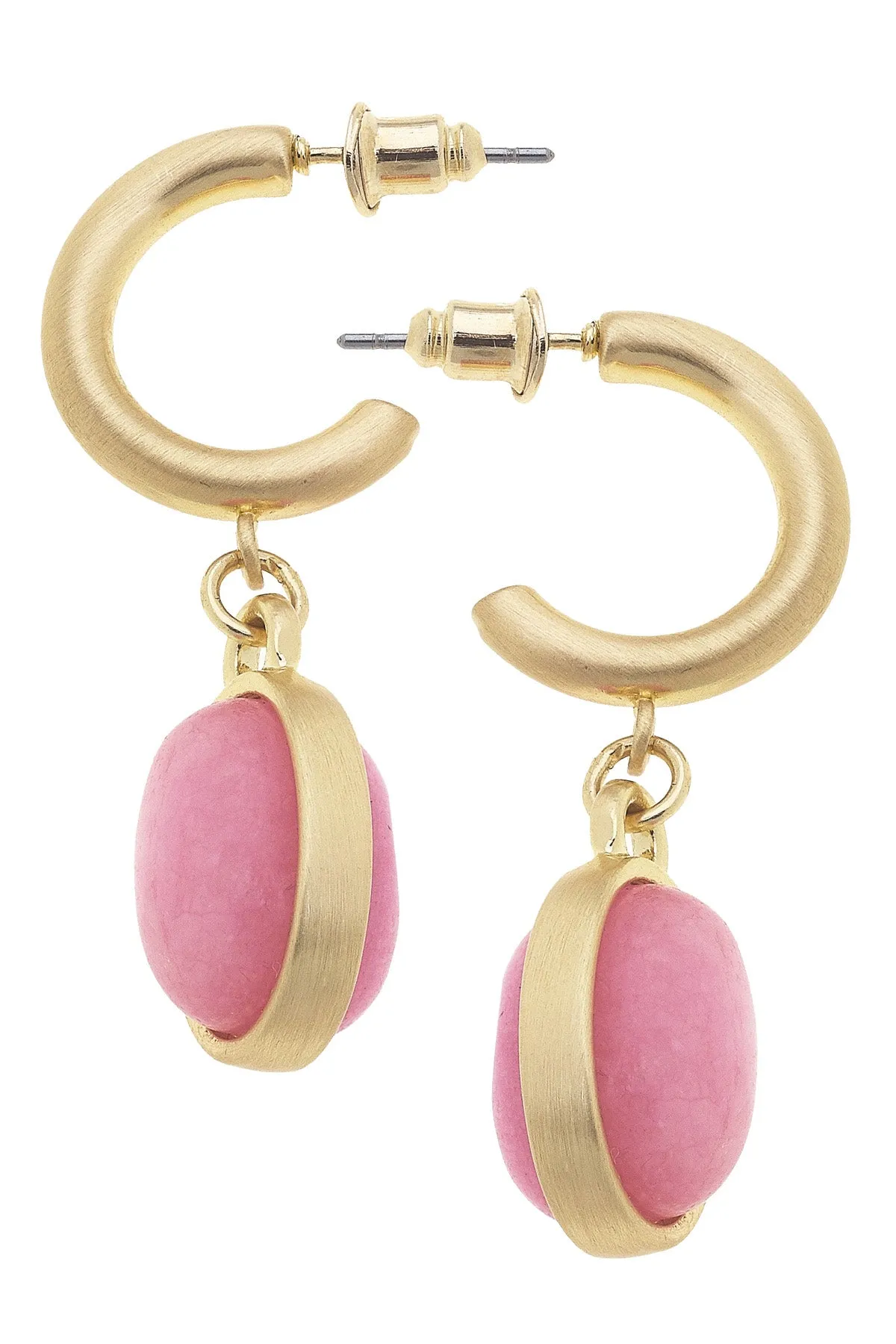 Caroline Semiprecious Drop Hoop Earrings in Light Pink - FINAL SALE sold by Canvas Style