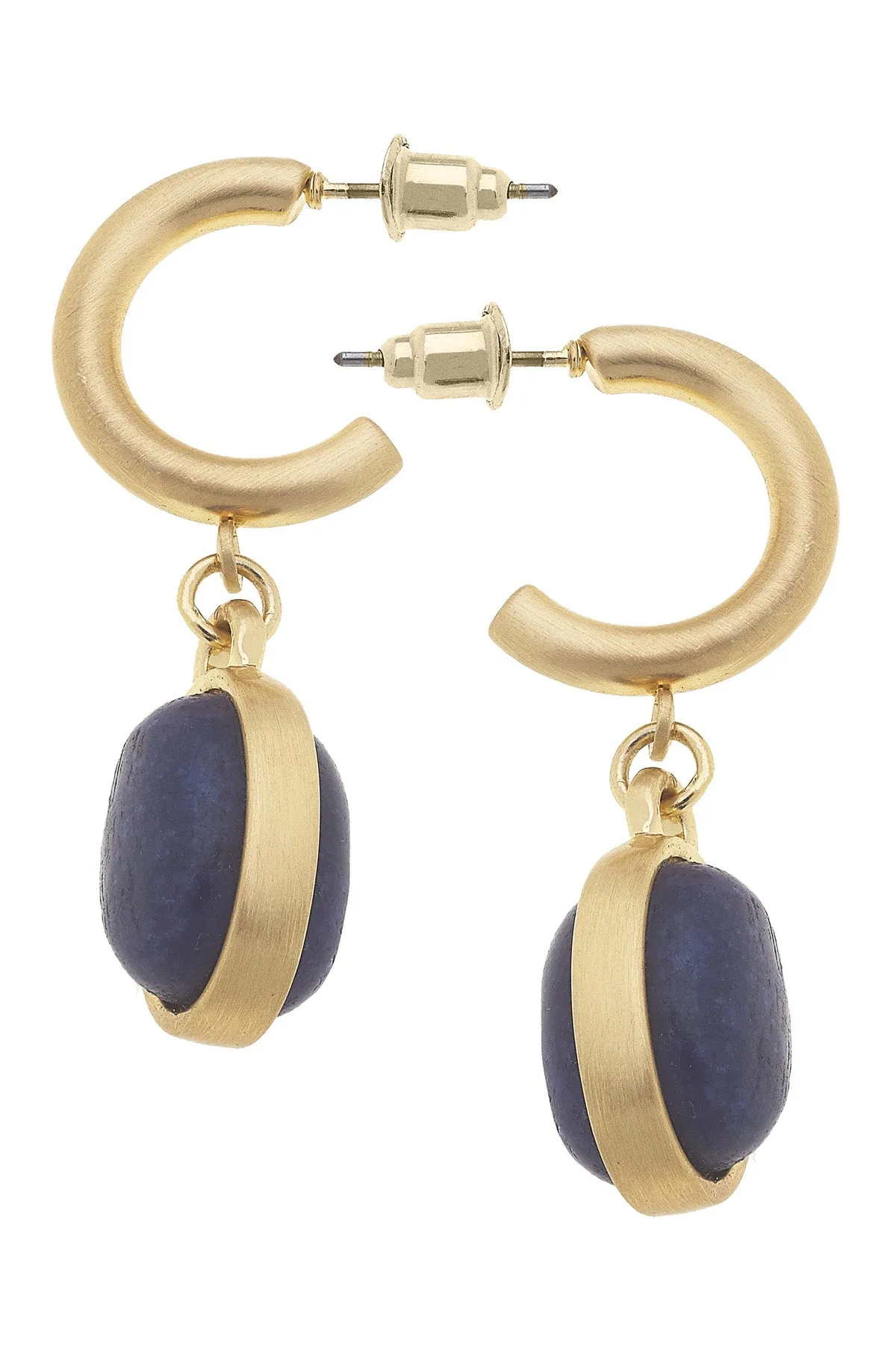 Caroline Semiprecious Drop Hoop Earrings in Navy - FINAL SALE sold by Canvas Style