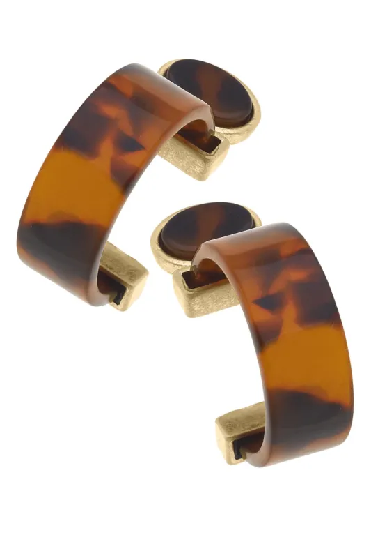 Brie Tortoise Hoop Earrings in Worn Gold sold by Canvas Style