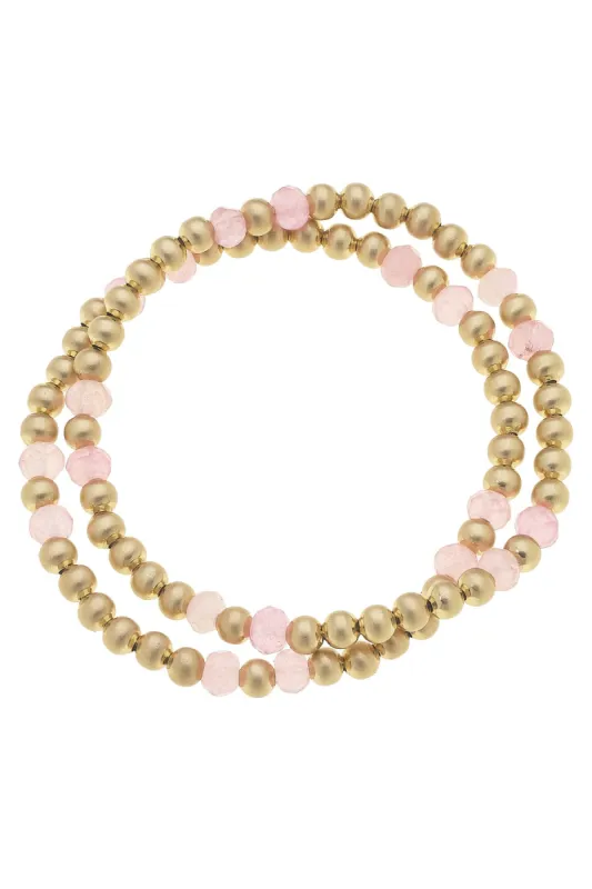 Hallie Semiprecious Ball Bead Stretch Bracelets (Set of 2) in Light Pink sold by Canvas Style