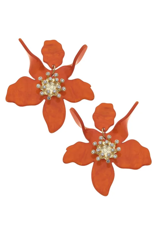 Chloe Resin Flower Statement Earrings in Burnt Orange sold by Canvas Style