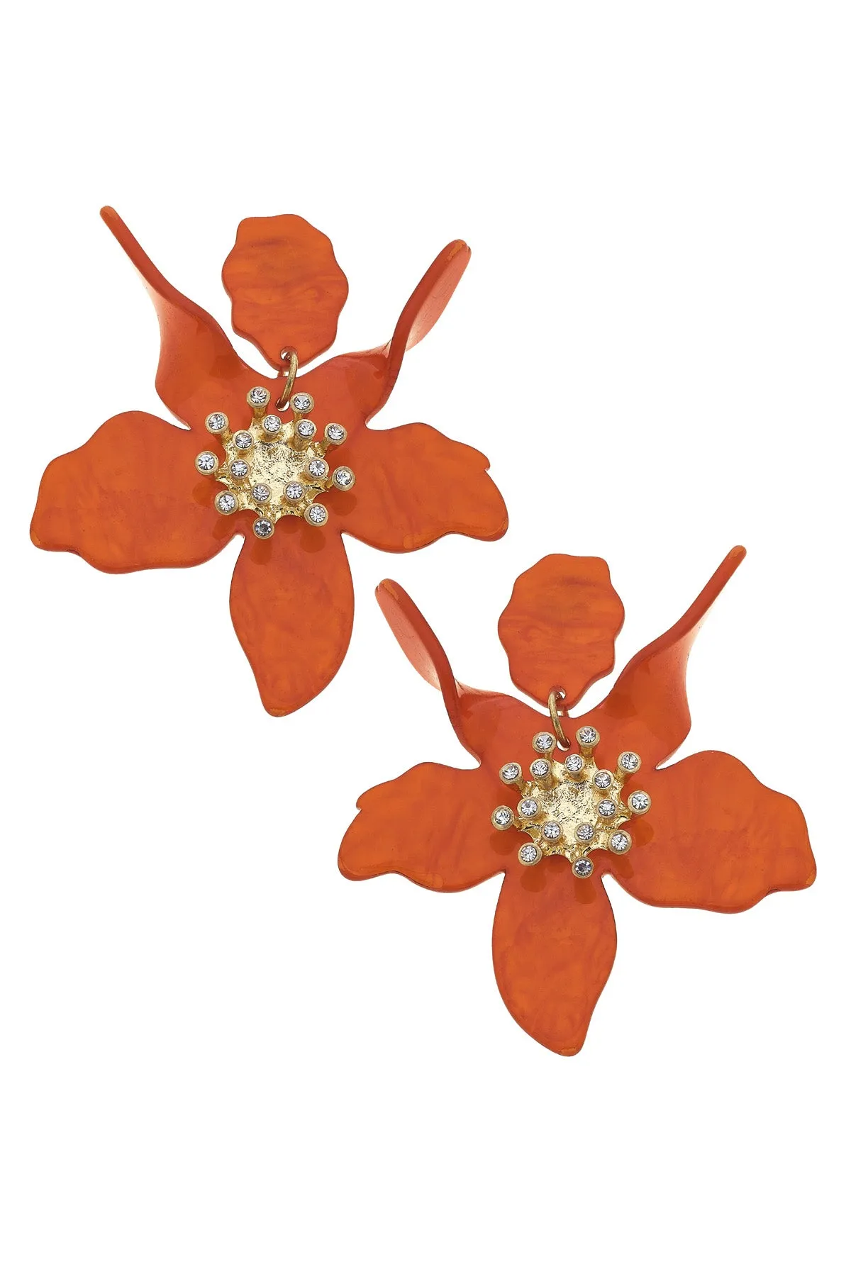 Chloe Resin Flower Statement Earrings in Burnt Orange sold by Canvas Style