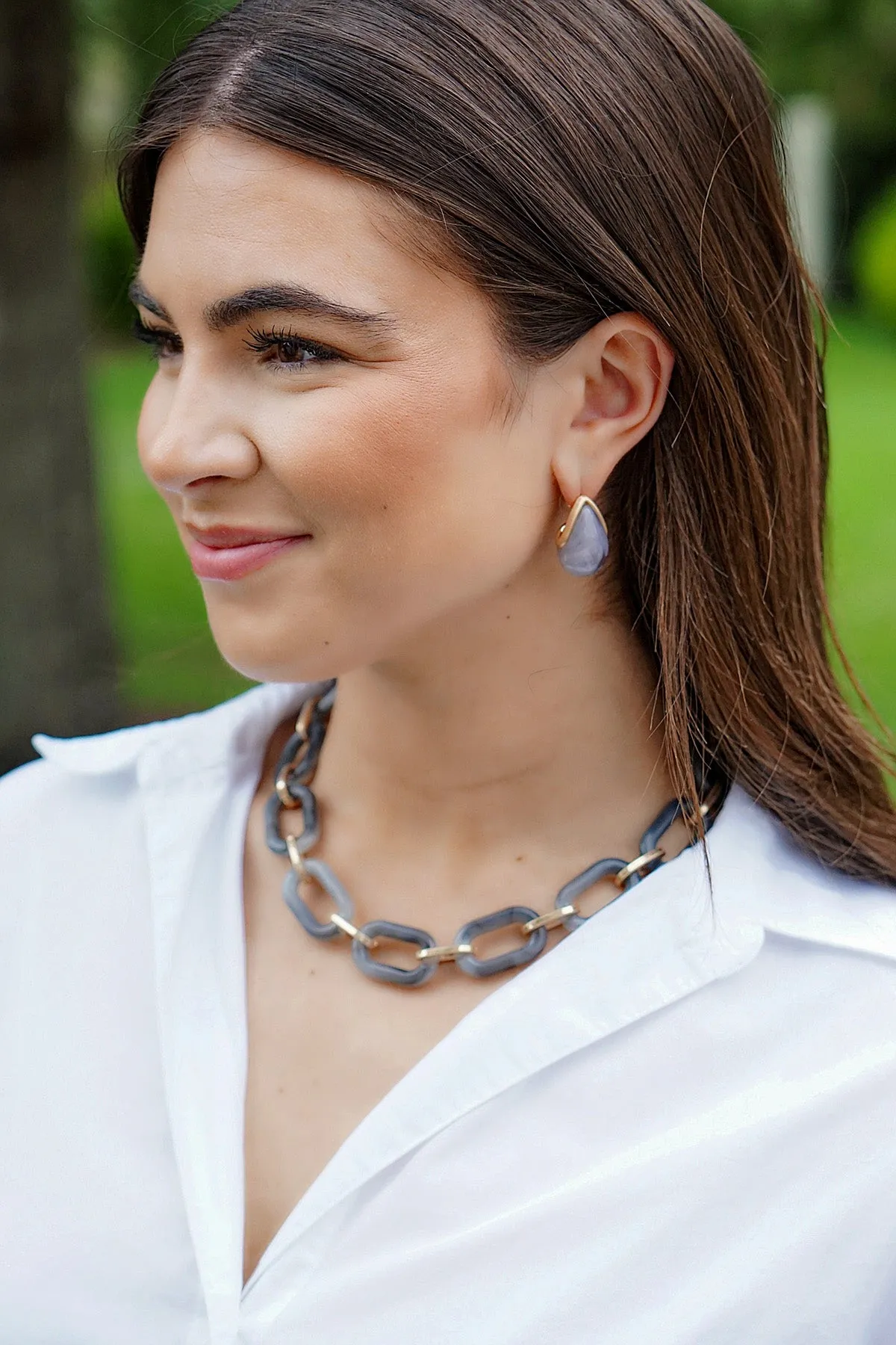 Rosey Sculpted Marble Resin Drop Earrings in Grey sold by Canvas Style product image thumbnail 2