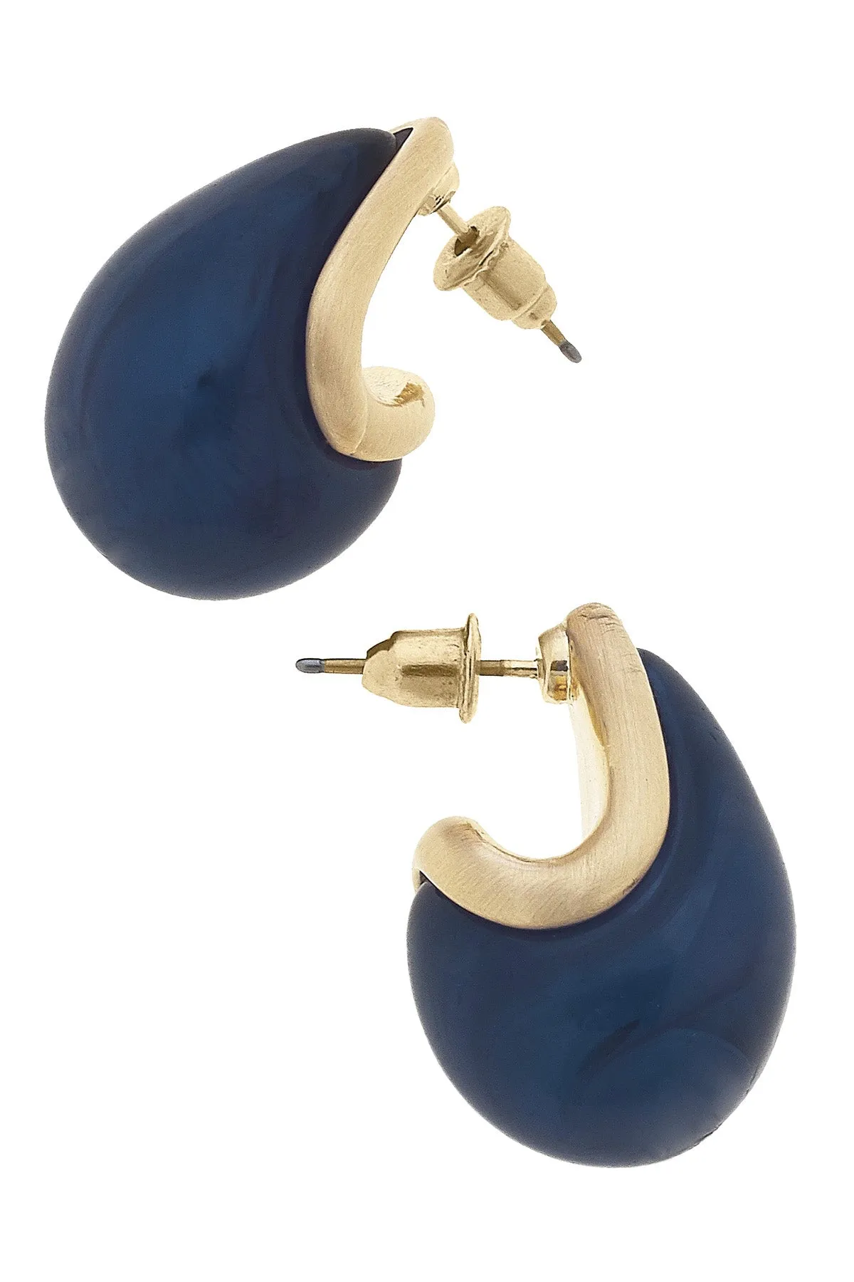 Rosey Sculpted Marble Resin Drop Earrings in Navy sold by Canvas Style