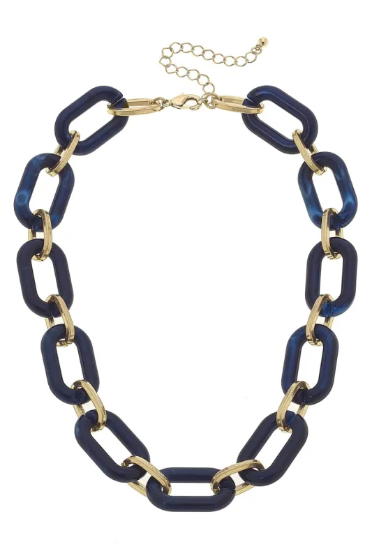 Mallory Marbled Resin Linked Necklace in Navy made by Canvas Style