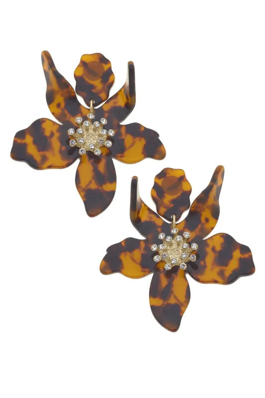 Chloe Resin Flower Statement Earrings in Tortoise sold by Canvas Style