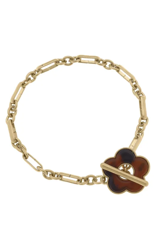 Eleanor T-Bar Bracelet in Worn Gold & Tortoise sold by Canvas Style