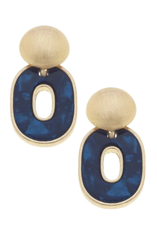 Nina Marbled Resin O Drop Earrings in Navy sold by Canvas Style