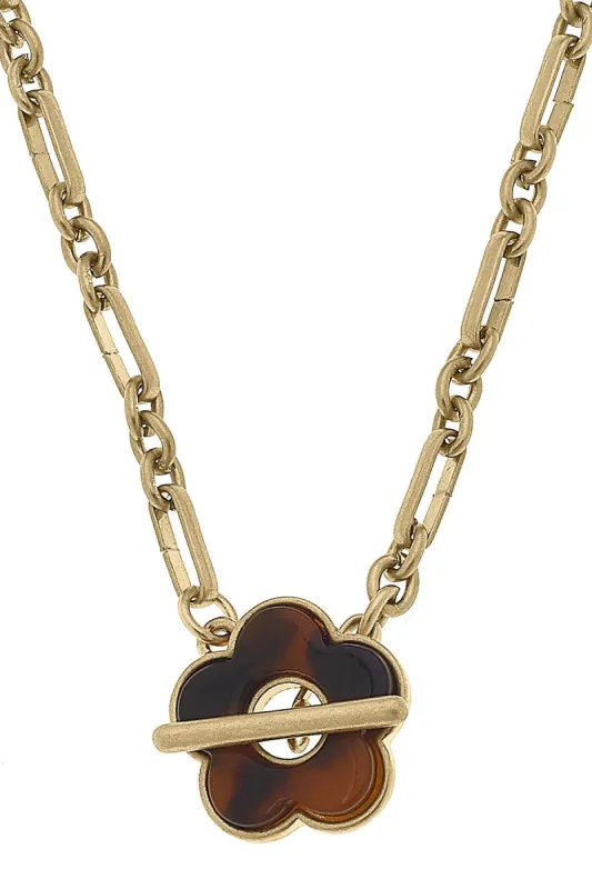 Charlotte Front Toggle Necklace in Worn Gold & Tortoise sold by Canvas Style