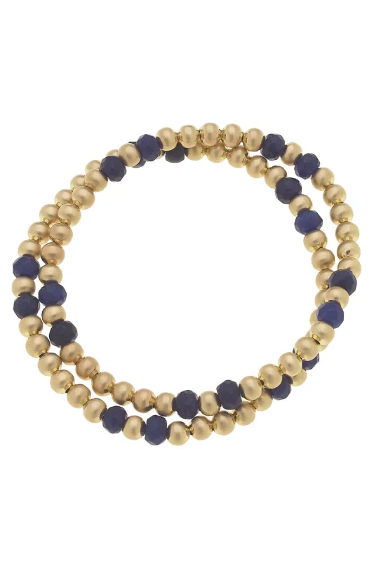 Hallie Semiprecious Ball Bead Stretch Bracelets (Set of 2) in Navy sold by Canvas Style