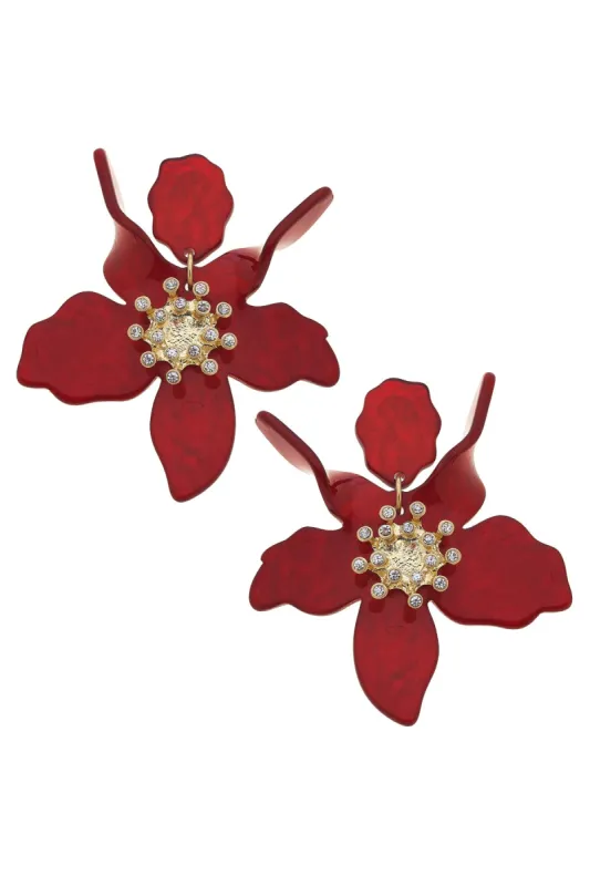 Chloe Resin Flower Statement Earrings in Burgundy sold by Canvas Style