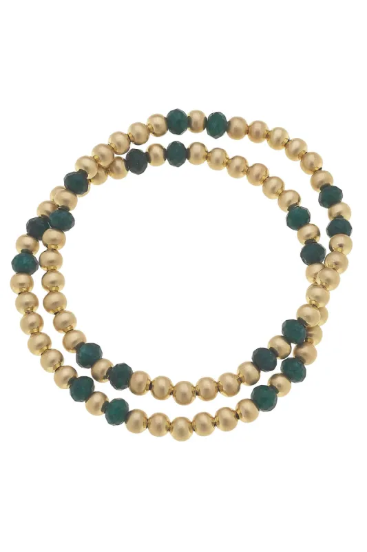 Hallie Semiprecious Ball Bead Stretch Bracelets (Set of 2) in Green sold by Canvas Style