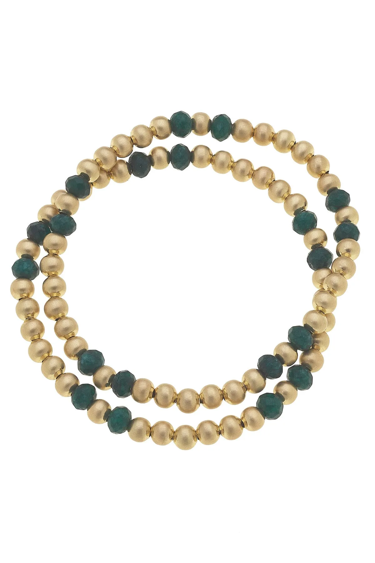 Hallie Semiprecious Ball Bead Stretch Bracelets (Set of 2) in Green - FINAL SALE sold by Canvas Style