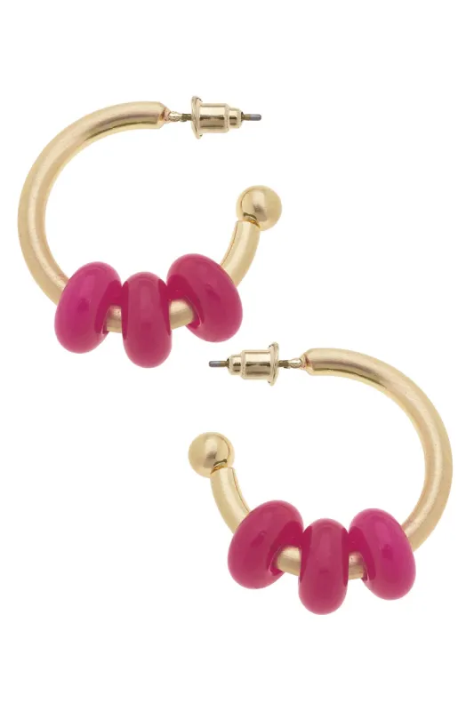 Olivia Semiprecious Beaded Mini Hoop Earrings in Fuchsia - FINAL SALE sold by Canvas Style