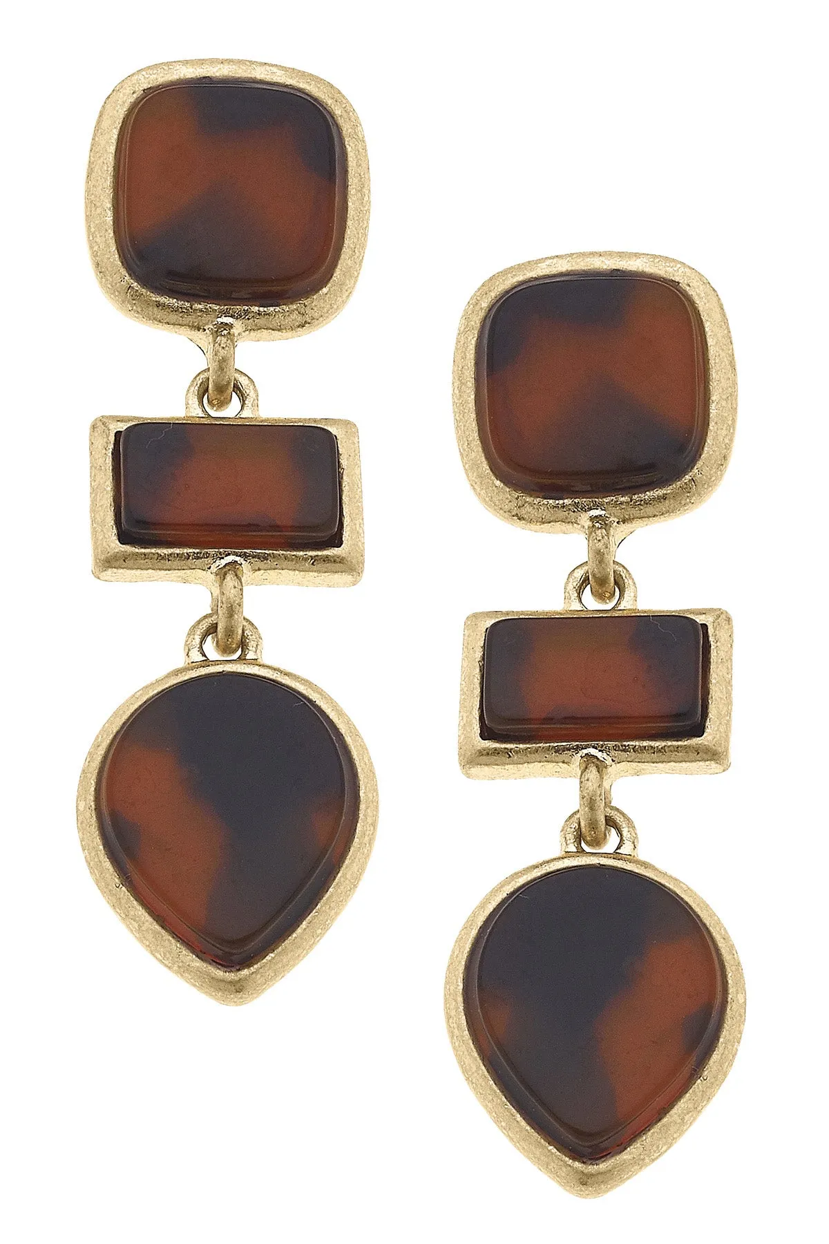 Charlotte Tortoise Linked Earrings in Worn Gold sold by Canvas Style