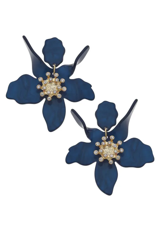 Chloe Resin Flower Statement Earrings in Navy sold by Canvas Style
