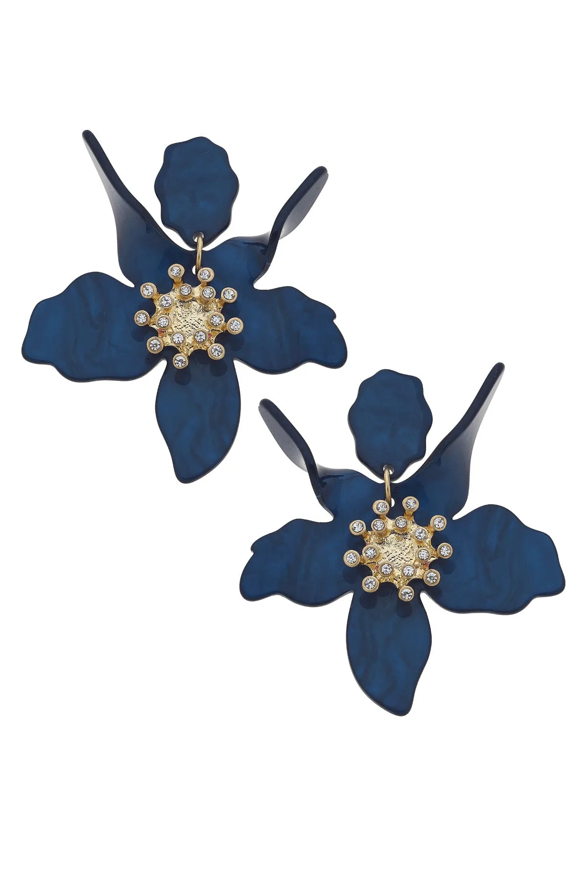 Chloe Resin Flower Statement Earrings in Navy sold by Canvas Style