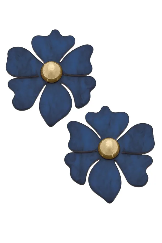 Sophie Marbled Resin Flower Stud Earrings in Navy sold by Canvas Style