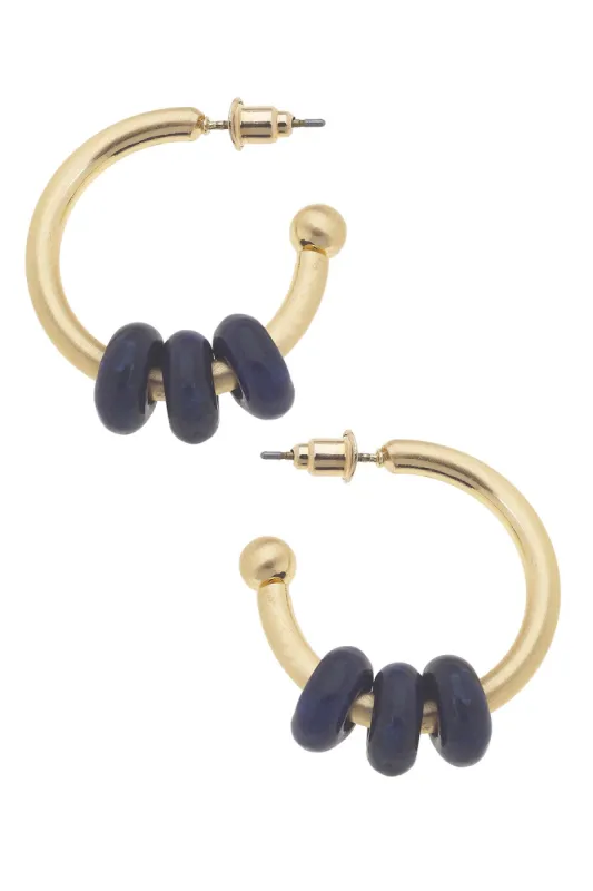 Olivia Semiprecious Beaded Mini Hoop Earrings in Navy - FINAL SALE sold by Canvas Style