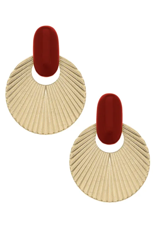 Lola Fluted Metal & Resin Statement Earrings in Burgundy sold by Canvas Style