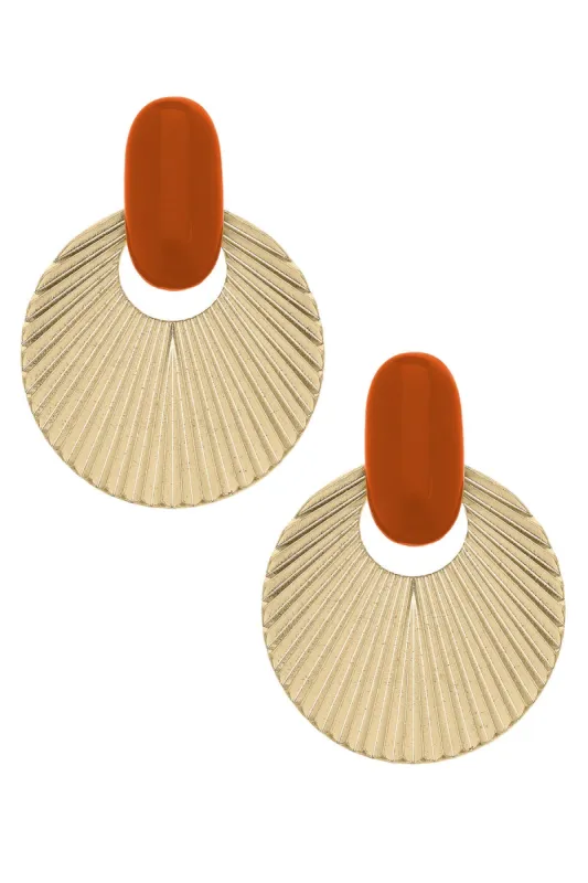 Lola Fluted Metal & Resin Statement Earrings in Burnt Orange sold by Canvas Style