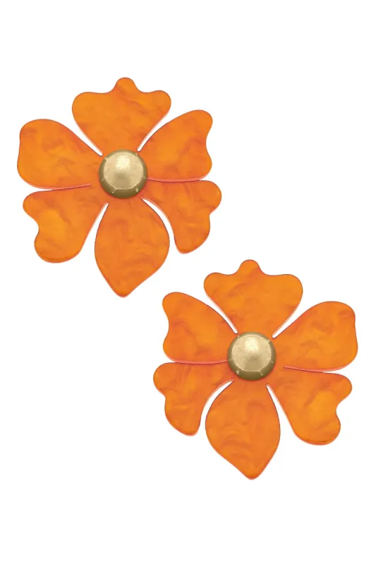 Sophie Marbled Resin Flower Stud Earrings in Burnt Orange sold by Canvas Style