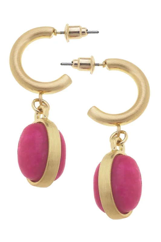 Caroline Semiprecious Drop Hoop Earrings in Fuchsia - FINAL SALE sold by Canvas Style