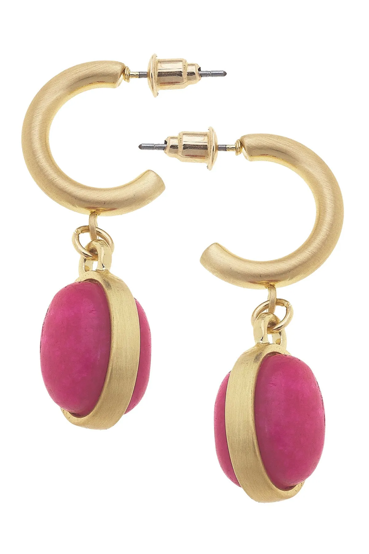 Caroline Semiprecious Drop Hoop Earrings in Fuchsia - FINAL SALE sold by Canvas Style